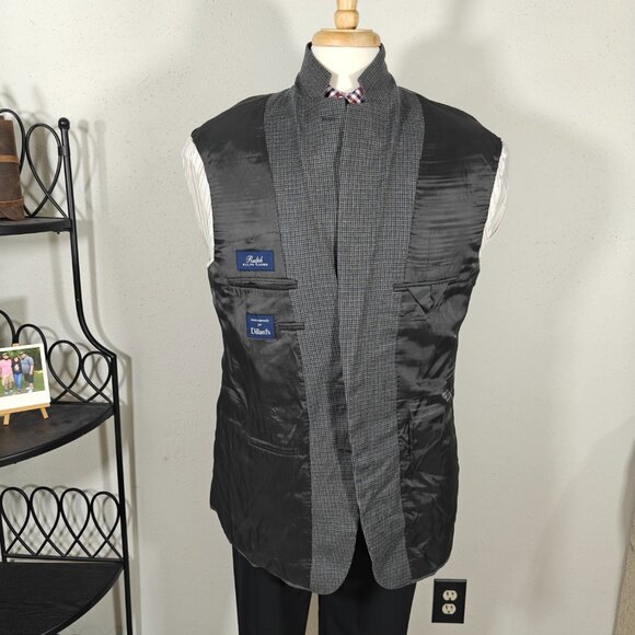 Ralph Lauren Mens Sport Coat Blazer Houndstooth Gray Silk Wool Cashmere Size 44L - Picture 13 of 15